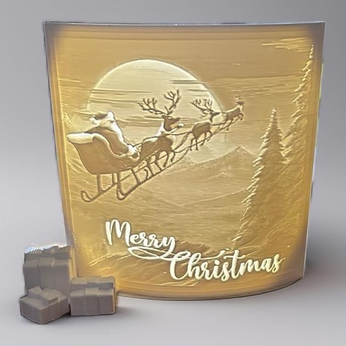 Weihnachtslandschaft mit dem Schlitten und Rentieren vor einem Vollmond.